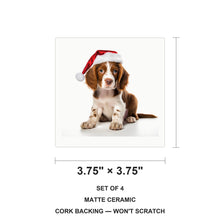 Irish Red and White Setter Puppy ceramic coasters set of 4, size 3.75 inches
