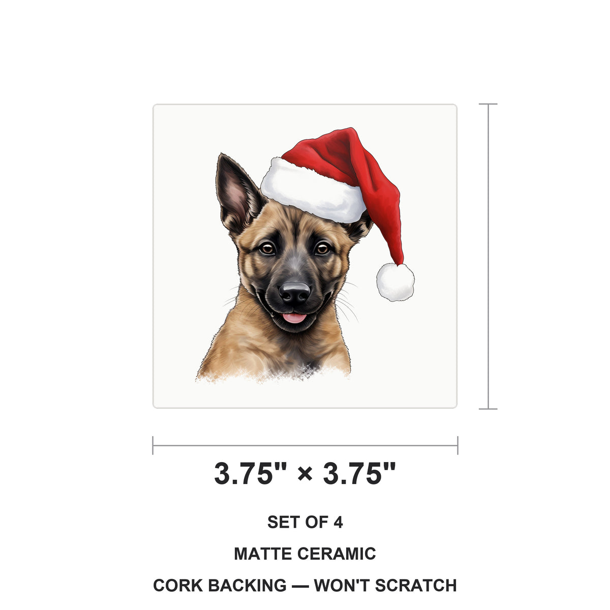 Belgian Malinois Puppy Drawing ceramic coasters set of 4, size 3.75 inches