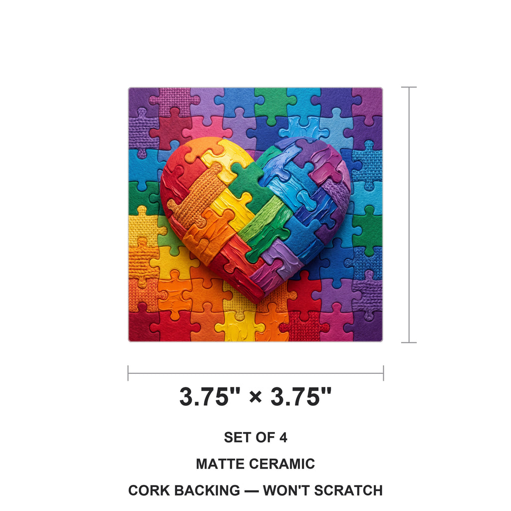 Autism Awareness Puzzle ceramic coasters set of 4, size 3.75 inches