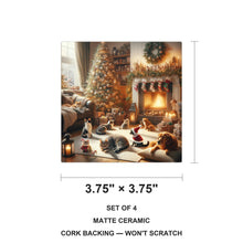 Cozy Fireside Pets ceramic coasters set of 4, size 3.75 inches