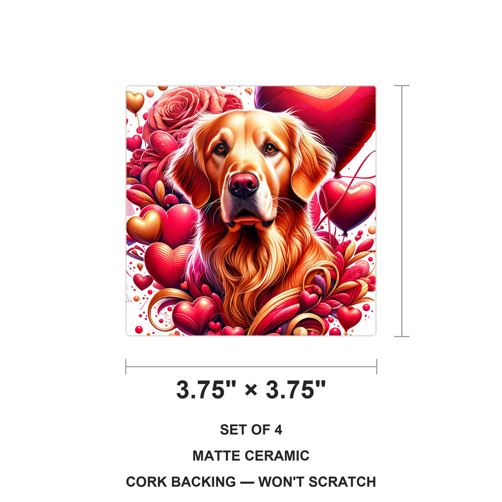 Golden Retriever ceramic coasters set of 4, size 3.75 inches