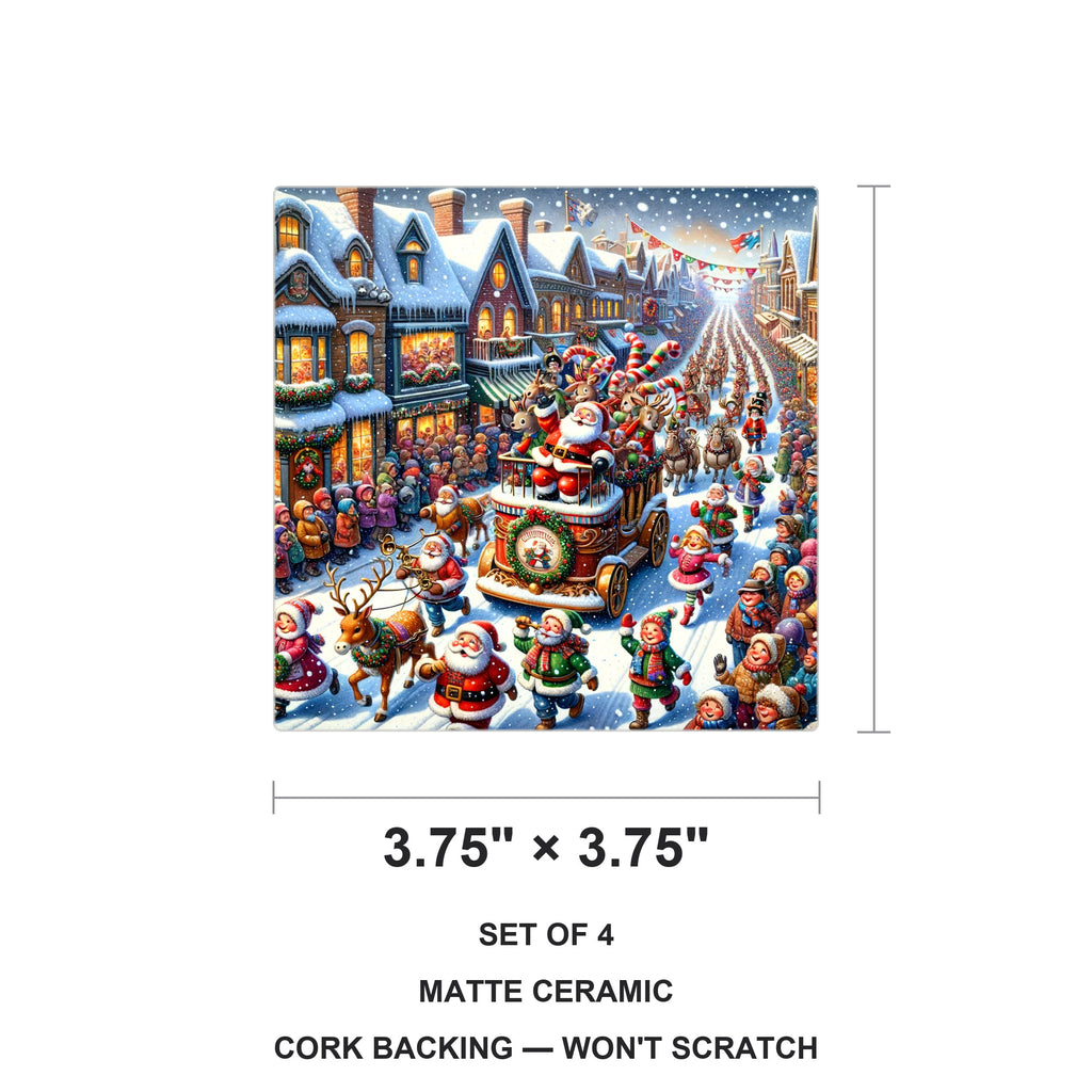 Vintage Santa Parade ceramic coasters set of 4, size 3.75 inches