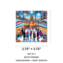 Festive Holiday Market ceramic coasters set of 4, size 3.75 inches