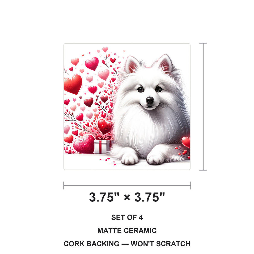 American Eskimo Dog ceramic coasters set of 4, size 3.75 inches