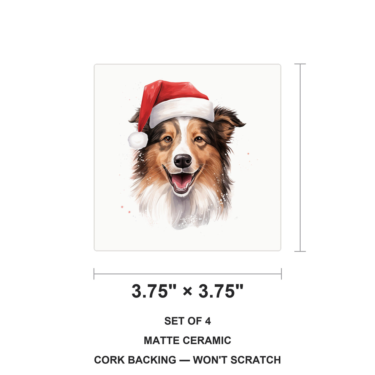 Collie ceramic coasters set of 4, size 3.75 inches