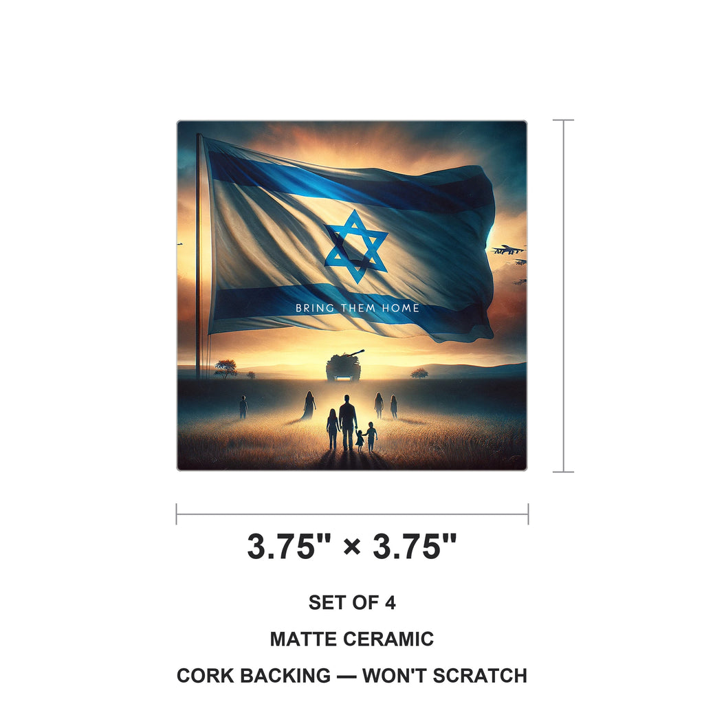 Israeli Flag Sunrise ceramic coasters set of 4, size 3.75 inches