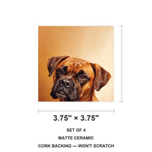 Boxer Portrait ceramic coasters set of 4, size 3.75 inches
