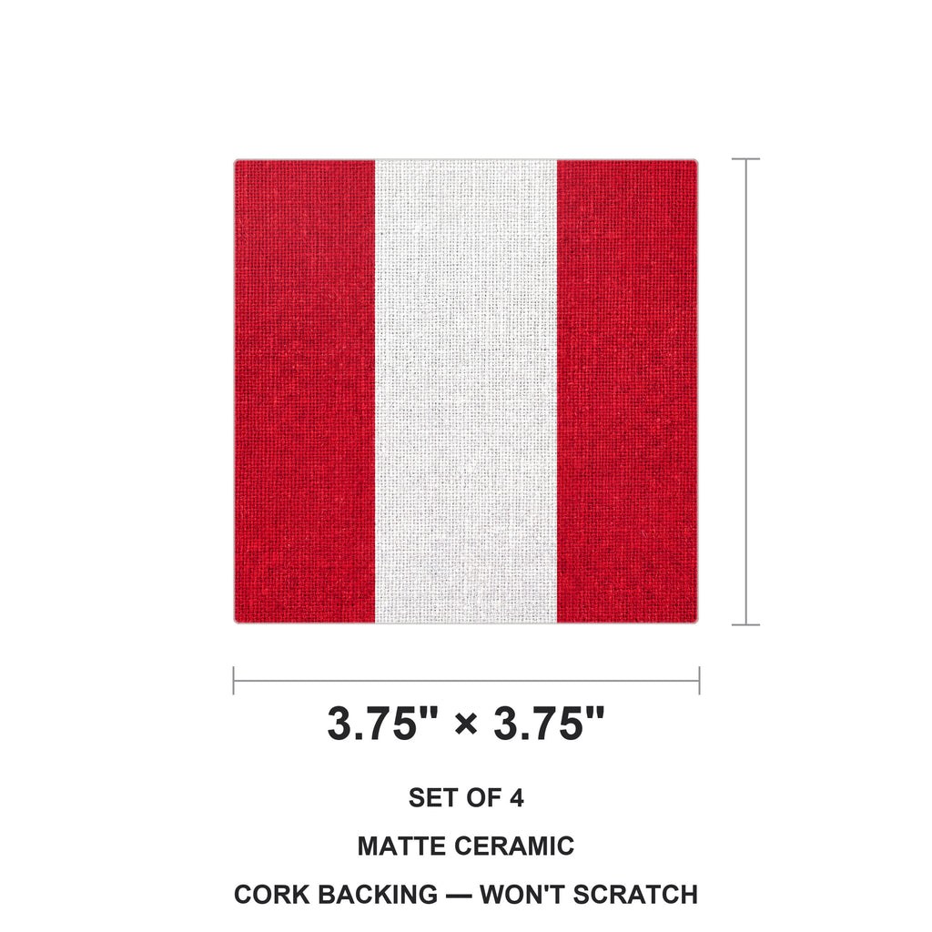 Peru Flag Pride ceramic coasters set of 4, size 3.75 inches