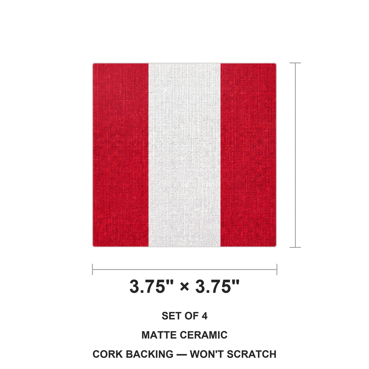 Peru Flag Pride ceramic coasters set of 4, size 3.75 inches