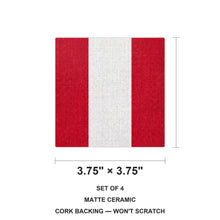 Peru Flag Pride ceramic coasters set of 4, size 3.75 inches