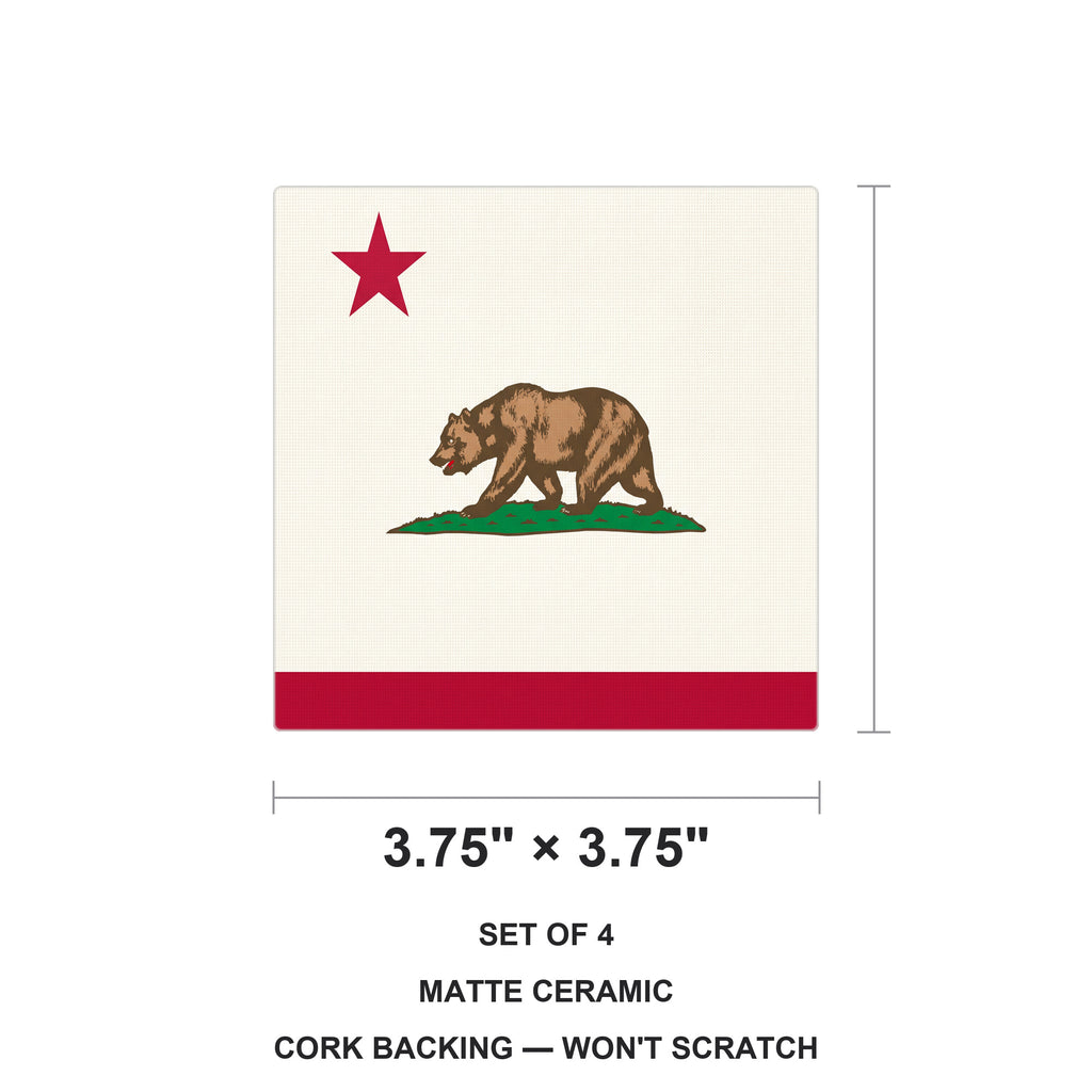California State Flag ceramic coasters set of 4, size 3.75 inches