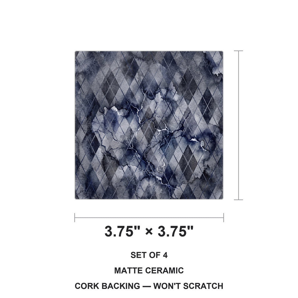 Argyle ceramic coasters set of 4, size 3.75 inches