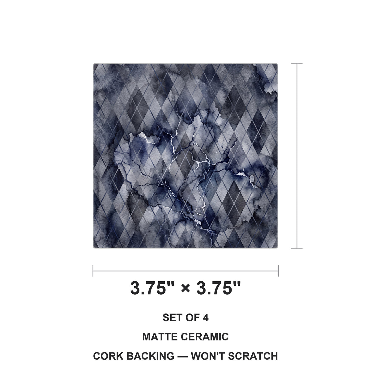 Argyle ceramic coasters set of 4, size 3.75 inches