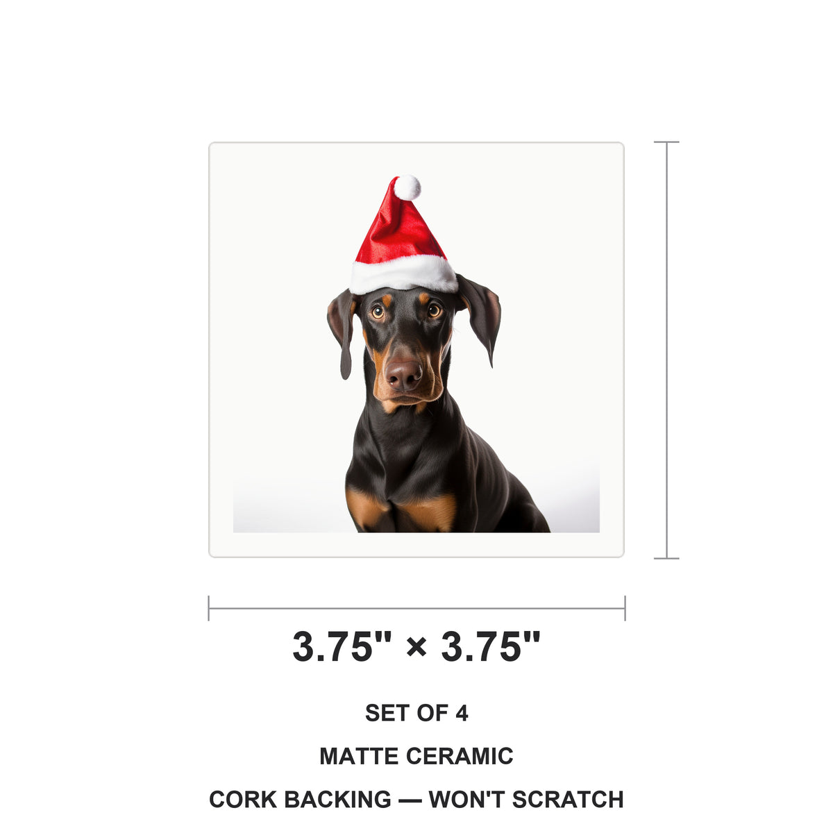 Doberman Pinscher ceramic coasters set of 4, size 3.75 inches