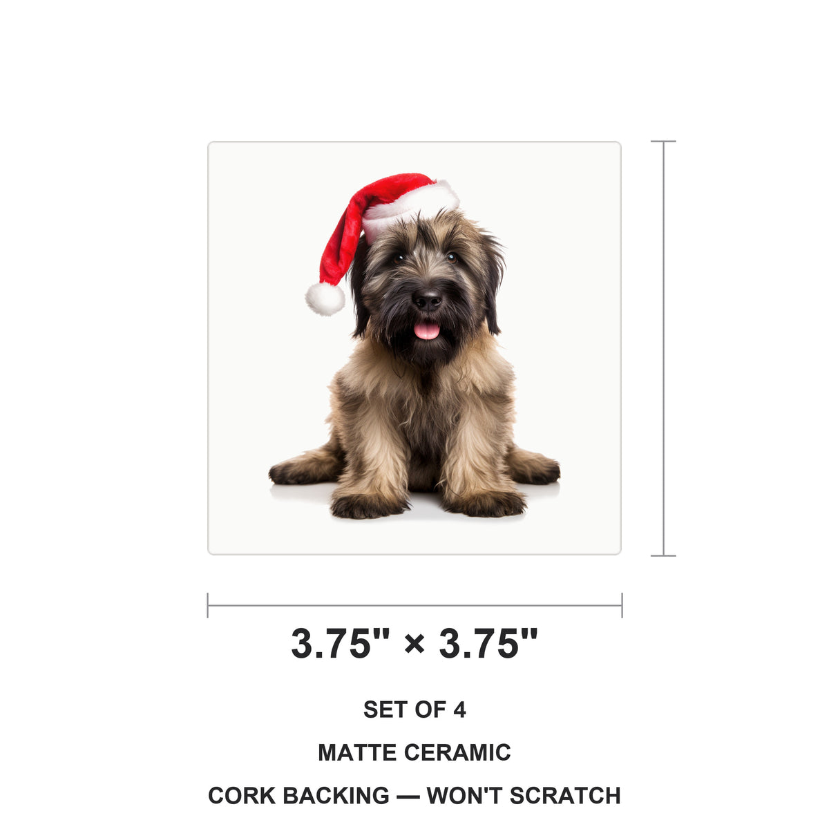 Briard Puppy ceramic coasters set of 4, size 3.75 inches