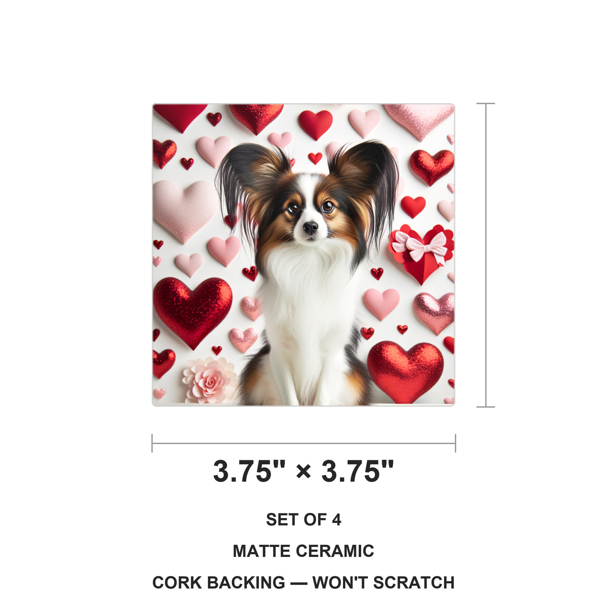 Papillon ceramic coasters set of 4, size 3.75 inches