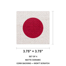 Japan Flag Pride ceramic coasters set of 4, size 3.75 inches