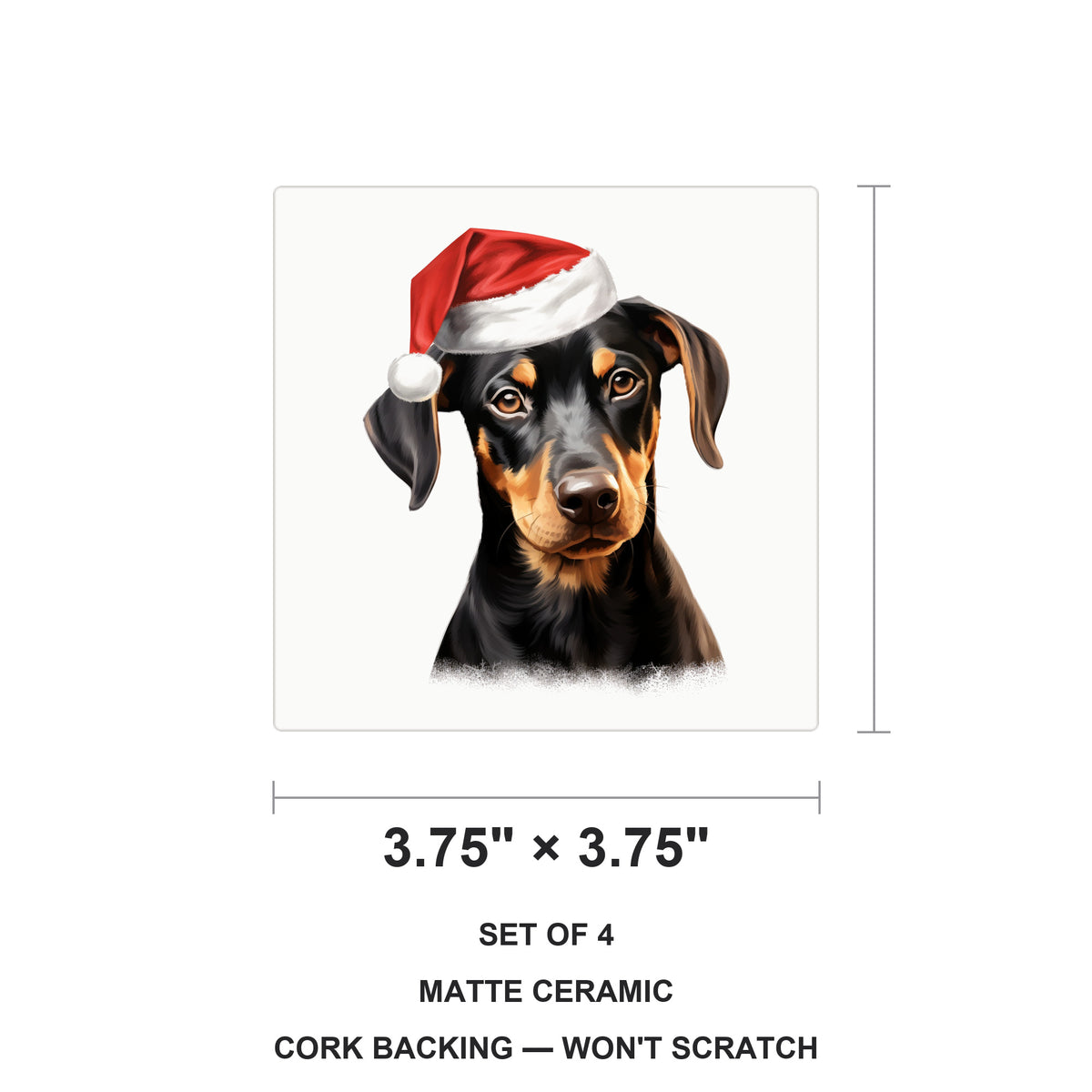 Doberman Pinscher Puppy Drawing ceramic coasters set of 4, size 3.75 inches