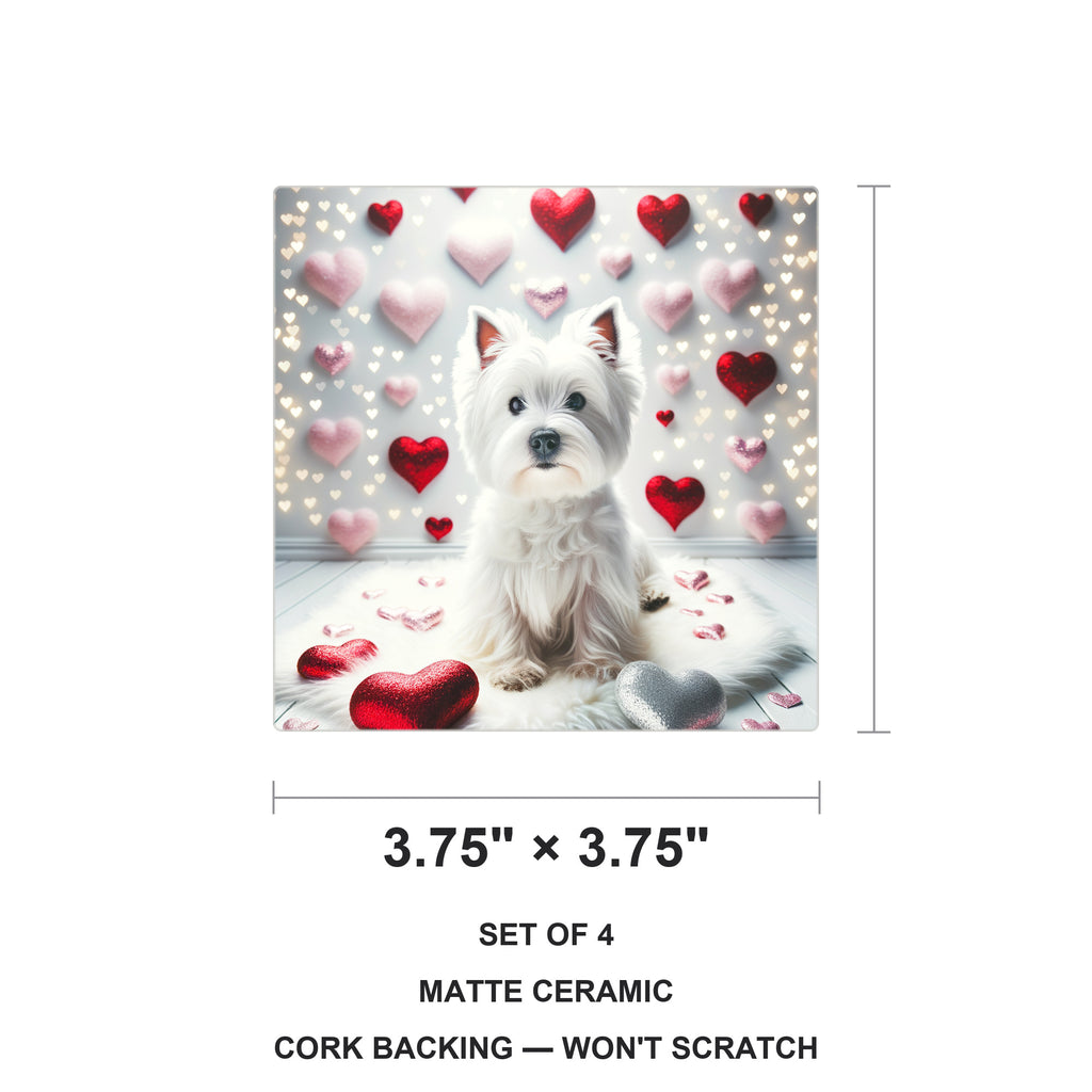 West Highland White Terrier ceramic coasters set of 4, size 3.75 inches