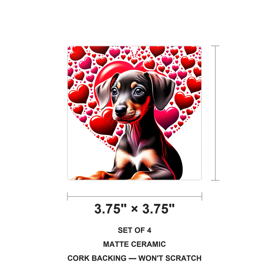 Doberman Pinscher ceramic coasters set of 4, size 3.75 inches