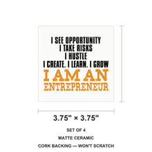 Entrepreneur Opportunity Risks Hustle ceramic coasters set of 4, size 3.75 inches