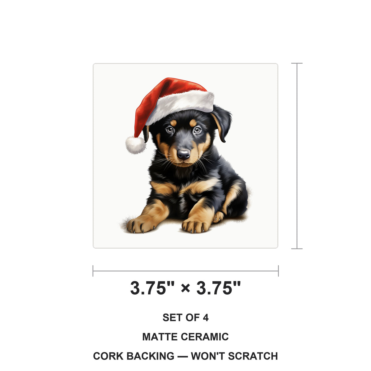 Beauceron Puppy Drawing ceramic coasters set of 4, size 3.75 inches