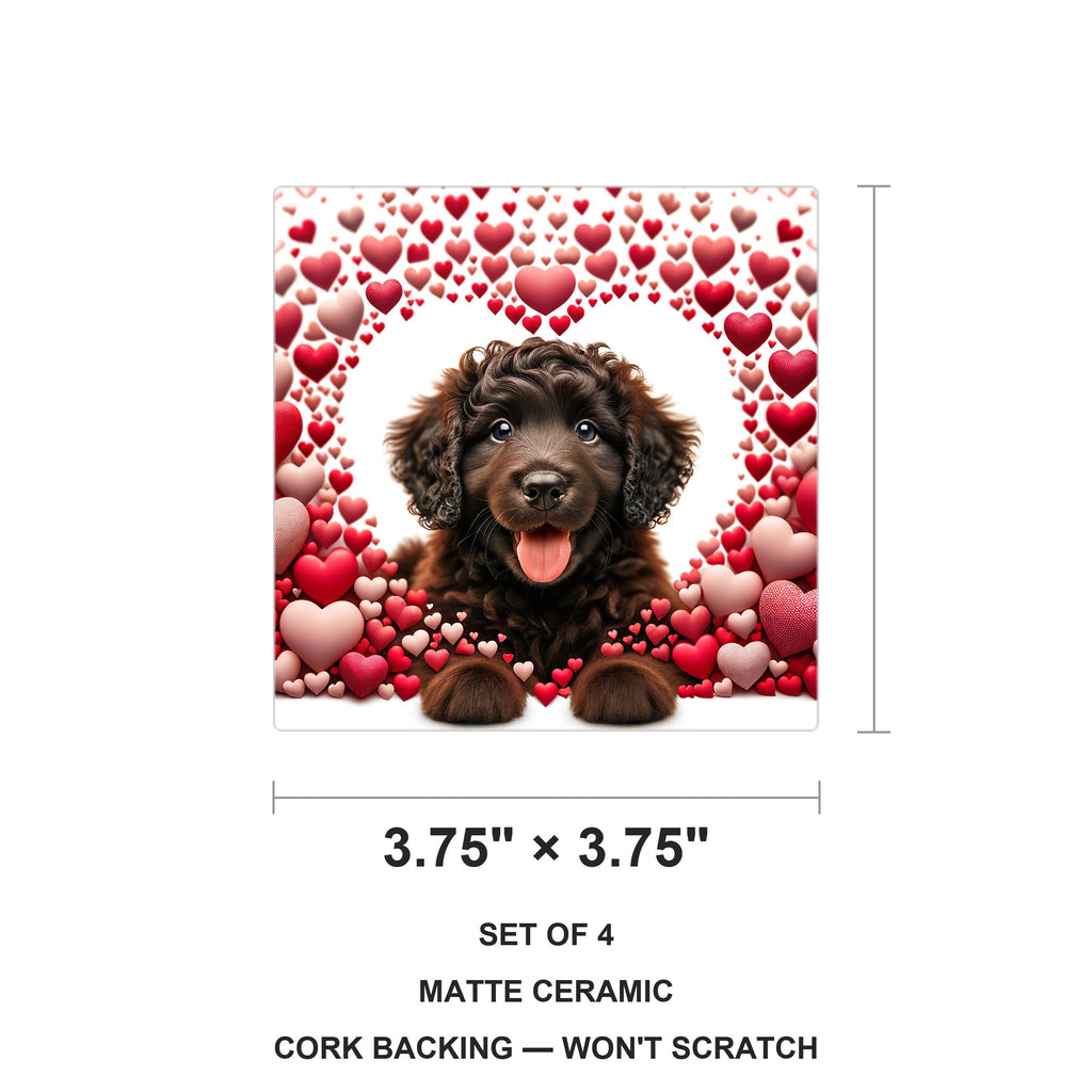 Portuguese Water Dog ceramic coasters set of 4, size 3.75 inches