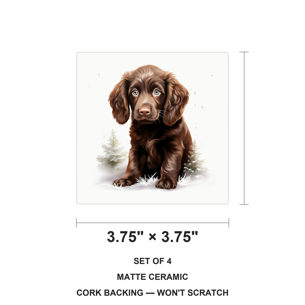 Boykin Spaniel Puppy Drawing ceramic coasters set of 4, size 3.75 inches