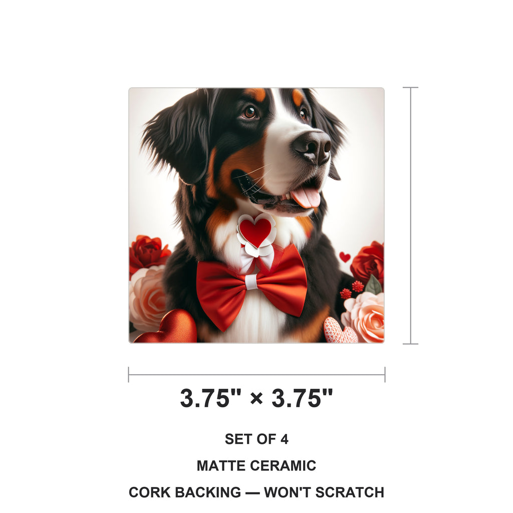 Bernese Mountain Dog ceramic coasters set of 4, size 3.75 inches