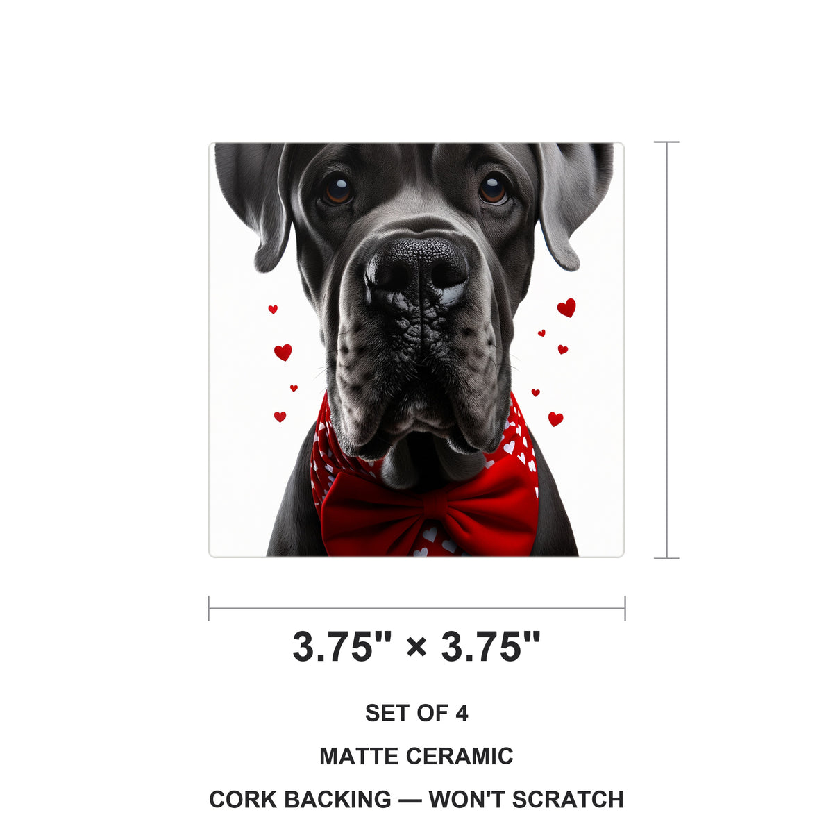 Great Dane ceramic coasters set of 4, size 3.75 inches