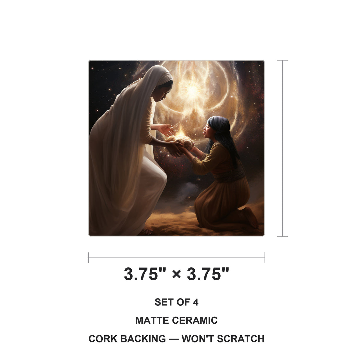 Celestial Gold Nativity ceramic coasters set of 4, size 3.75 inches