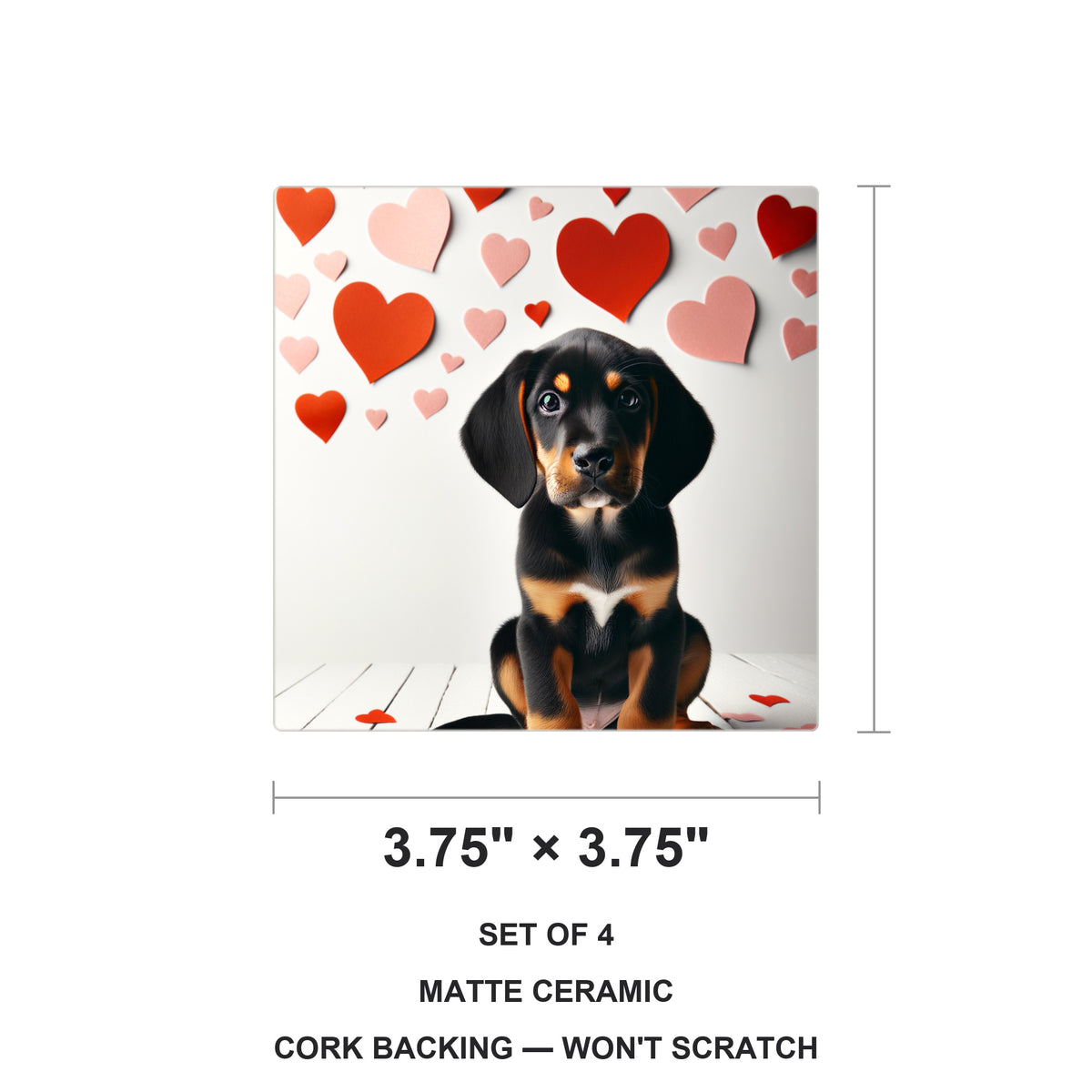 Black and Tan Coonhound ceramic coasters set of 4, size 3.75 inches