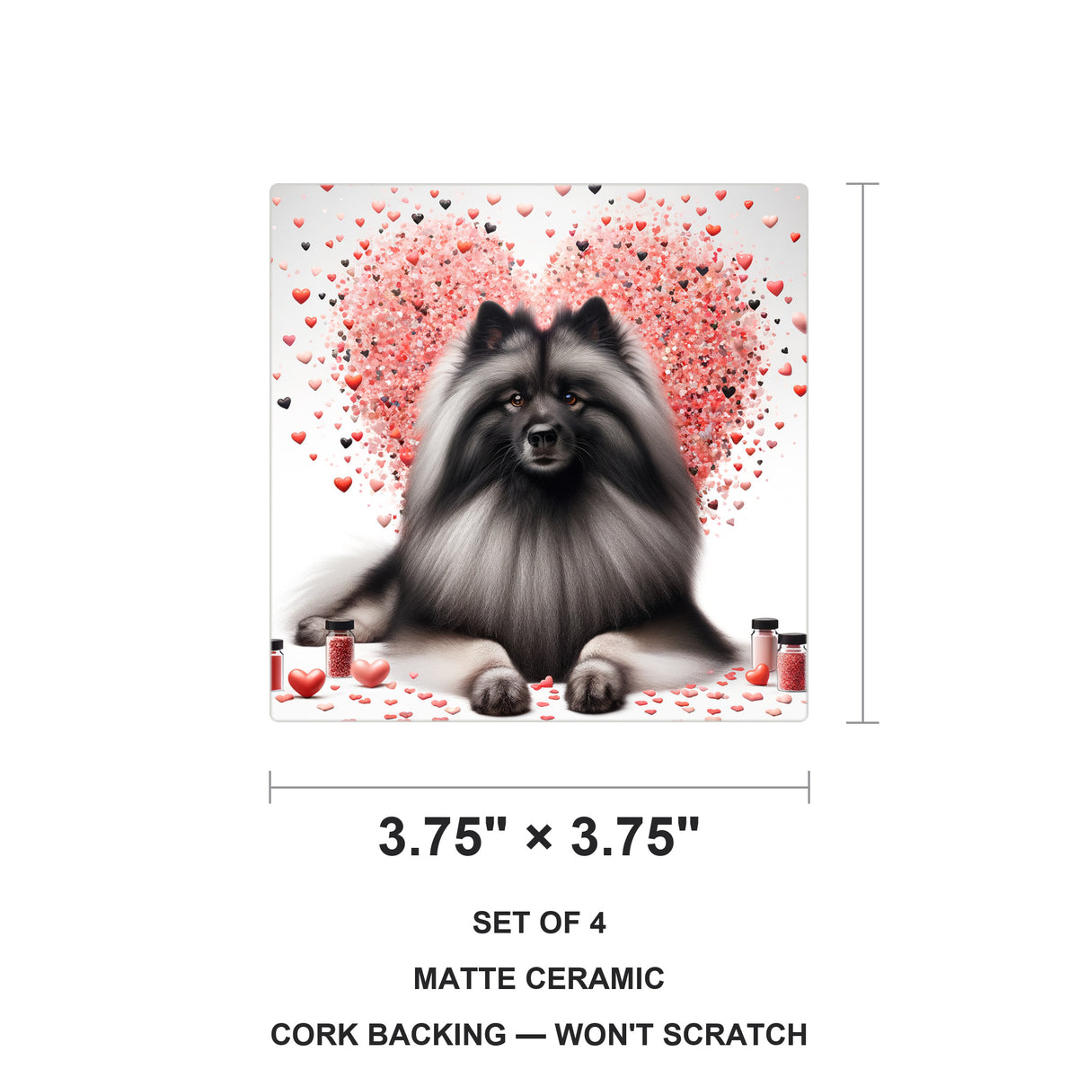Keeshond ceramic coasters set of 4, size 3.75 inches