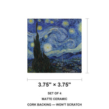 Starry Night ceramic coasters set of 4, size 3.75 inches