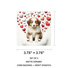 Australian Shepherd ceramic coasters set of 4, size 3.75 inches