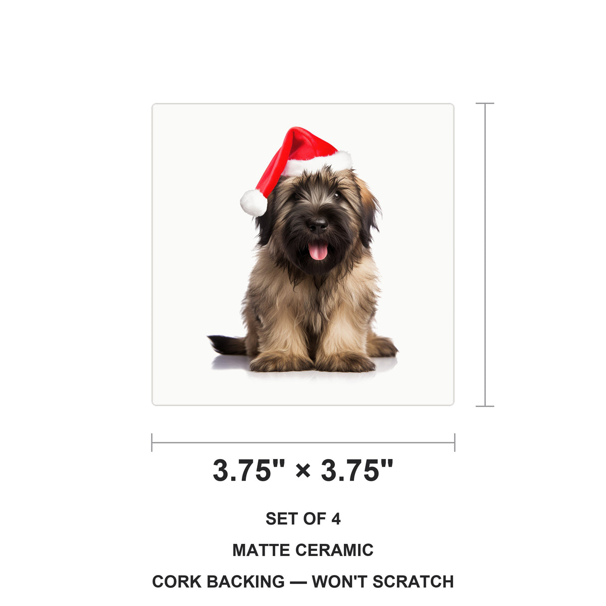 Briard Puppy ceramic coasters set of 4, size 3.75 inches