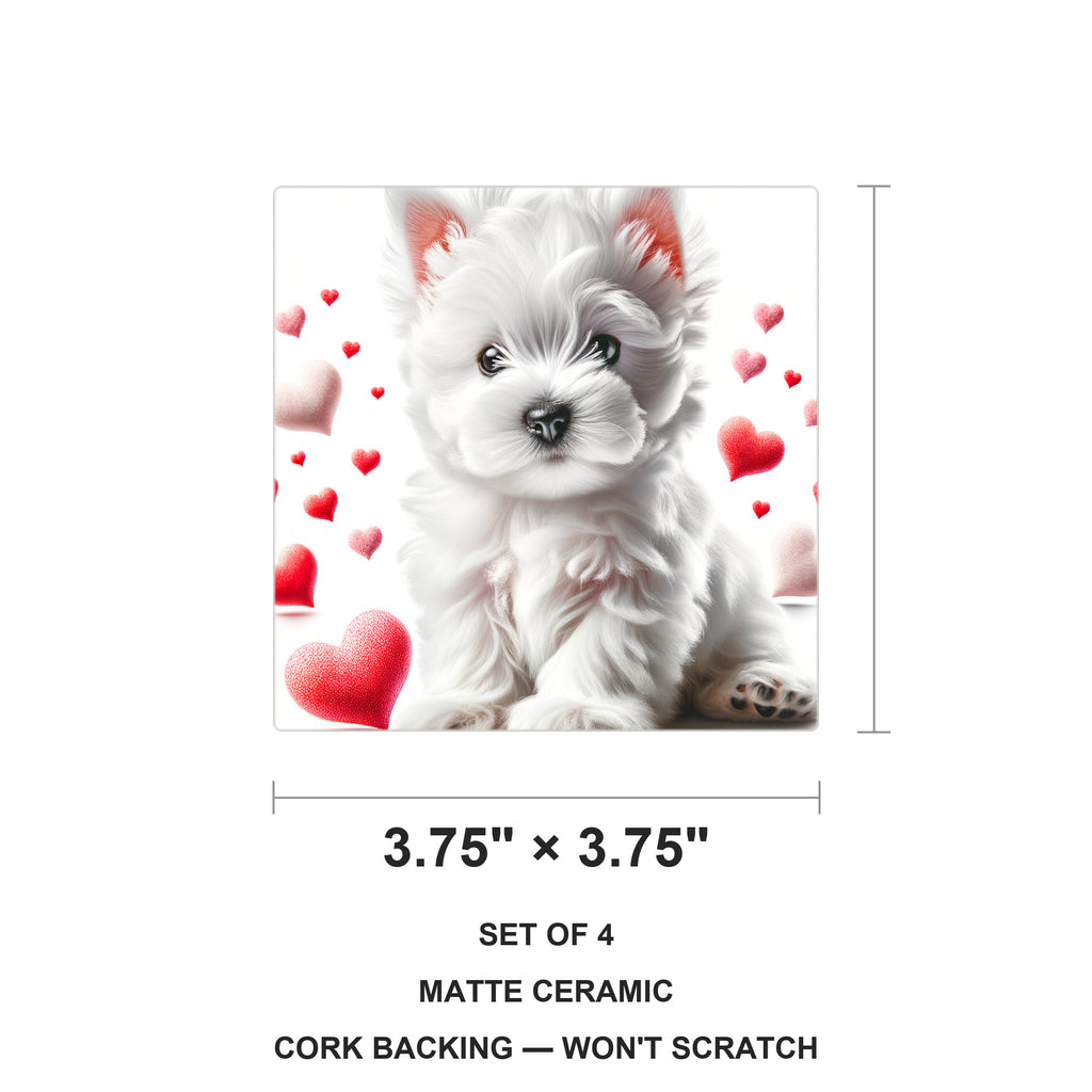 West Highland White Terrier ceramic coasters set of 4, size 3.75 inches
