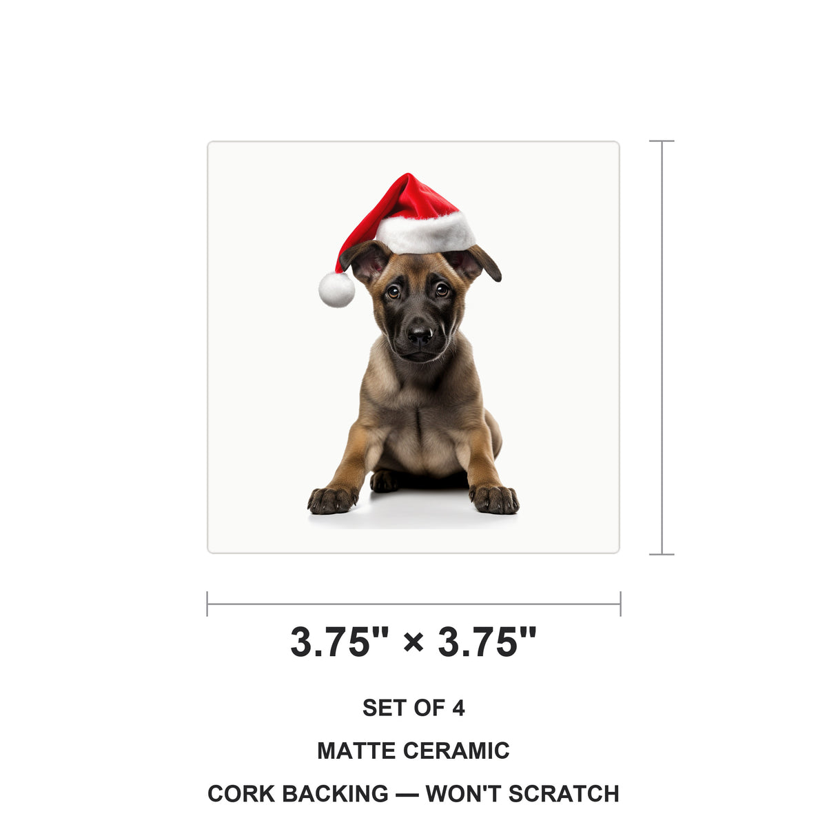 Belgian Malinois Puppy ceramic coasters set of 4, size 3.75 inches