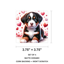 Bernese Mountain Dog ceramic coasters set of 4, size 3.75 inches