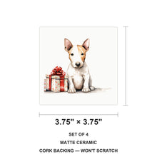 Miniature Bull Terrier Puppy Drawing ceramic coasters set of 4, size 3.75 inches