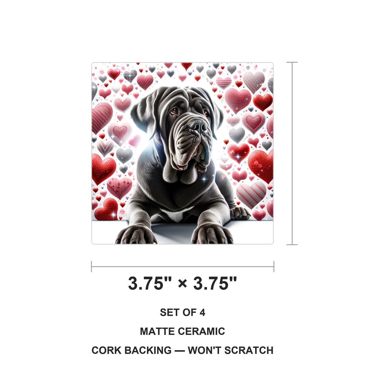 Neapolitan Mastiff ceramic coasters set of 4, size 3.75 inches