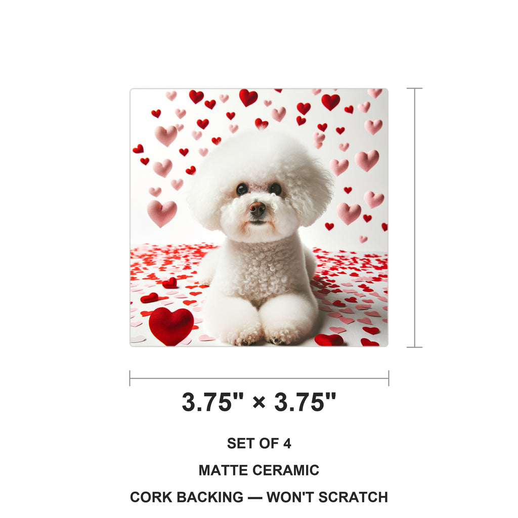 Bichon Frise ceramic coasters set of 4, size 3.75 inches