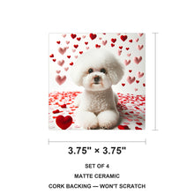 Bichon Frise ceramic coasters set of 4, size 3.75 inches