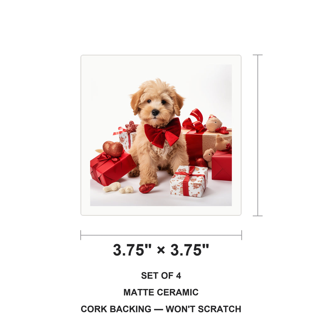 Russian Toy Puppy ceramic coasters set of 4, size 3.75 inches