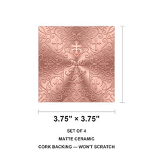 Faith Hope Love ceramic coasters set of 4, size 3.75 inches