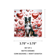 Border Collie ceramic coasters set of 4, size 3.75 inches