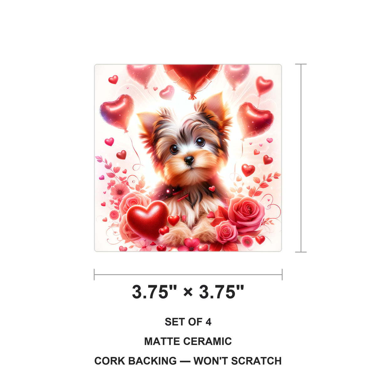 Yorkshire Terrier ceramic coasters set of 4, size 3.75 inches