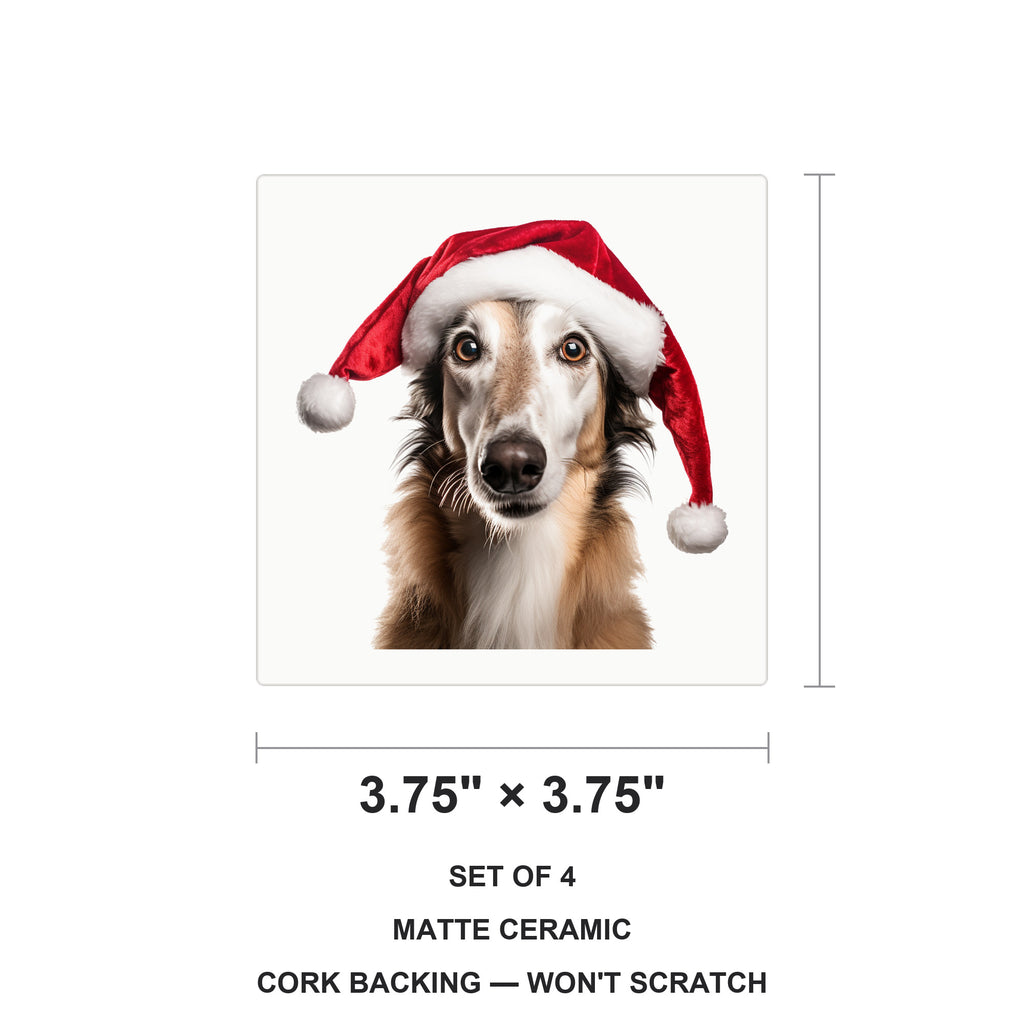 Borzoi ceramic coasters set of 4, size 3.75 inches