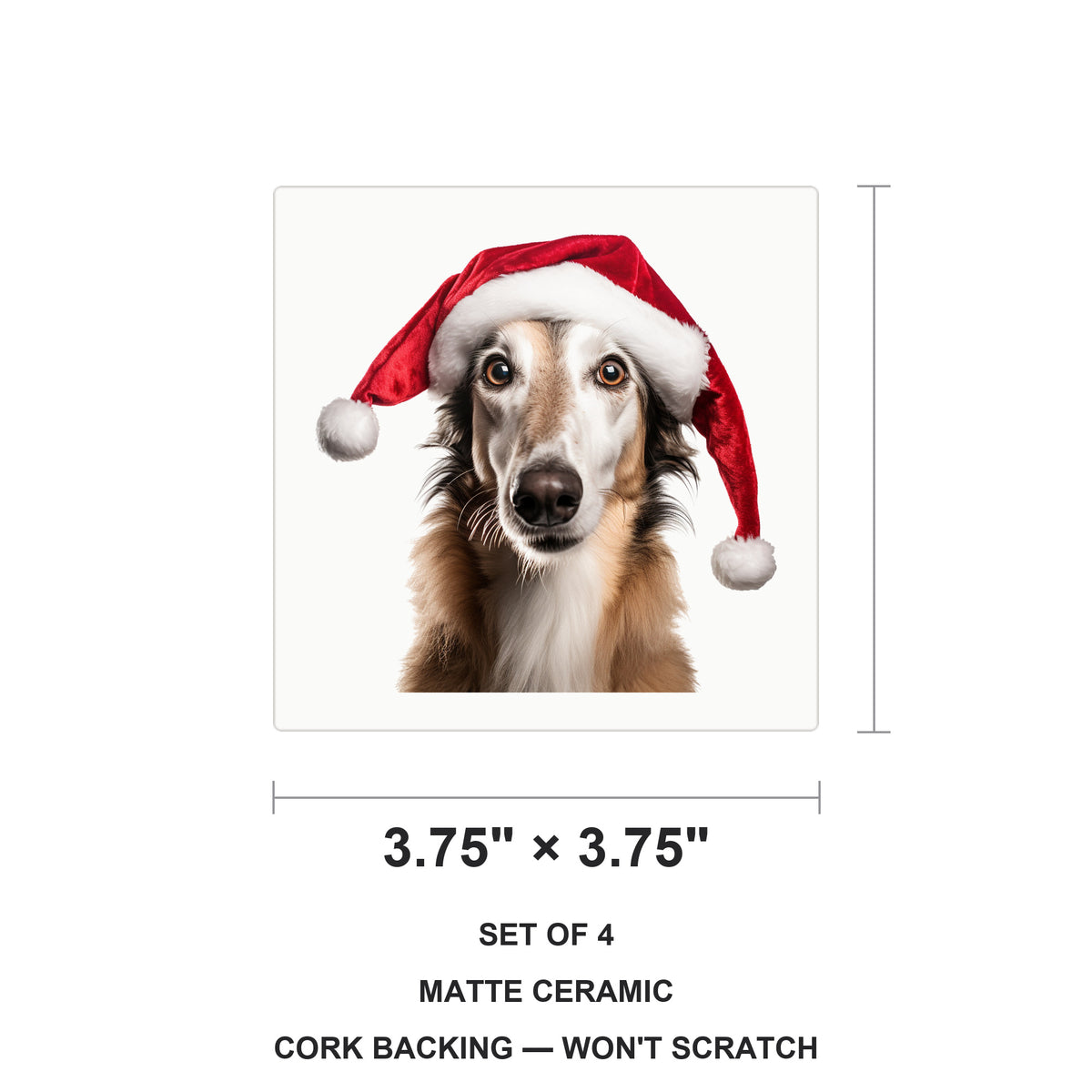 Borzoi ceramic coasters set of 4, size 3.75 inches