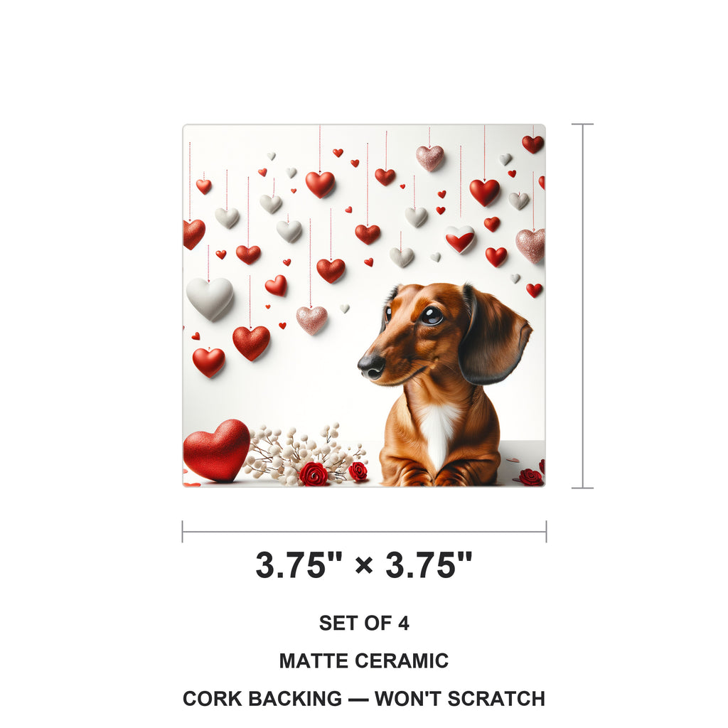 Dachshund ceramic coasters set of 4, size 3.75 inches